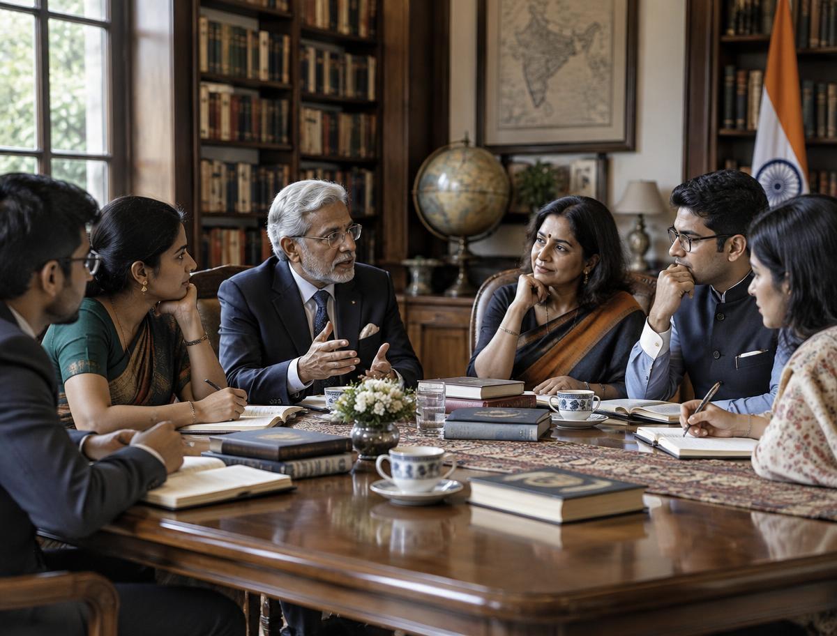 Diplomats and policy experts in strategic discussion