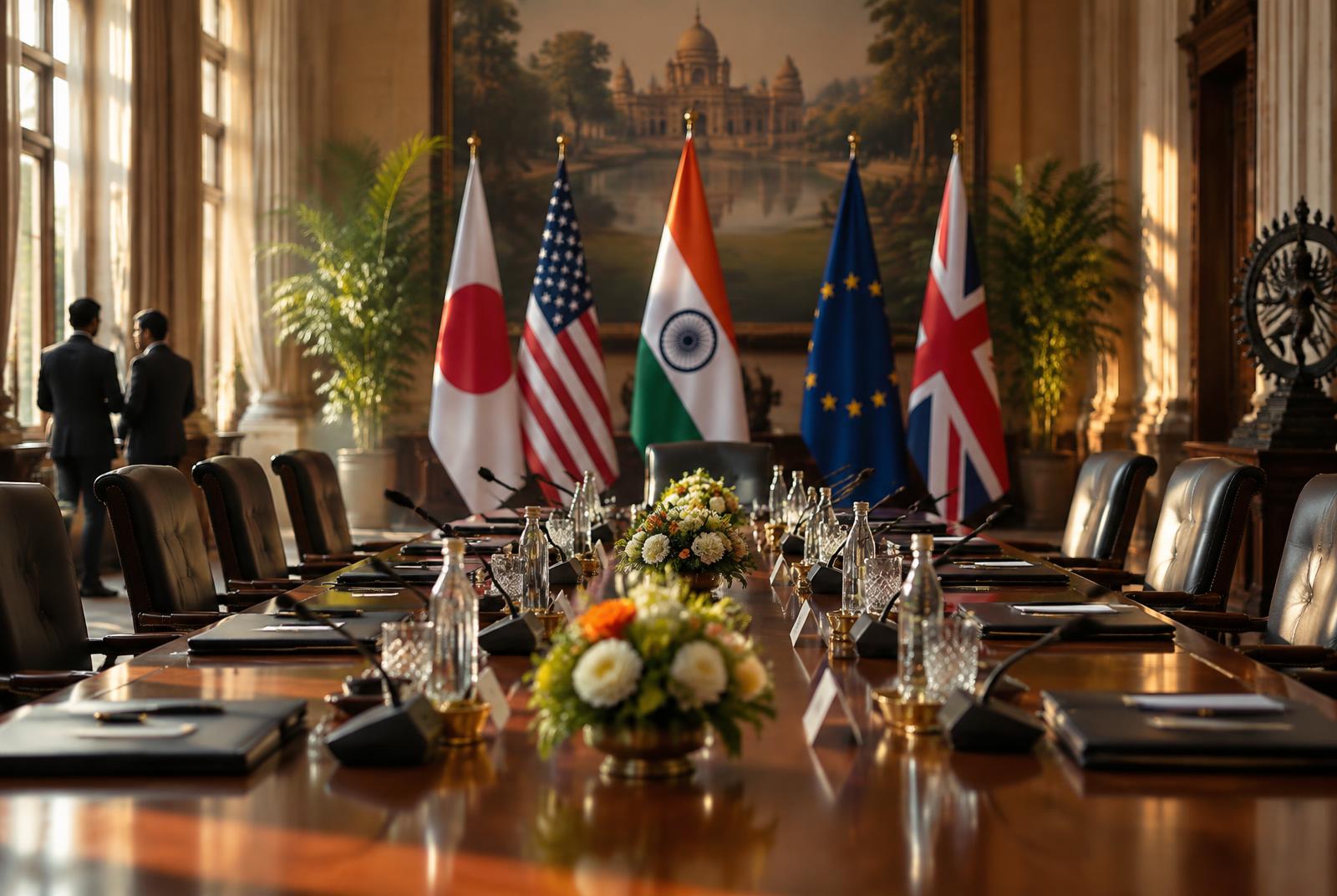 International flags prepared for a diplomatic conference